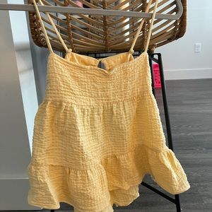 Zara Poplin Linen Tiered Tanktop Golden Yellow Sz XS NWT